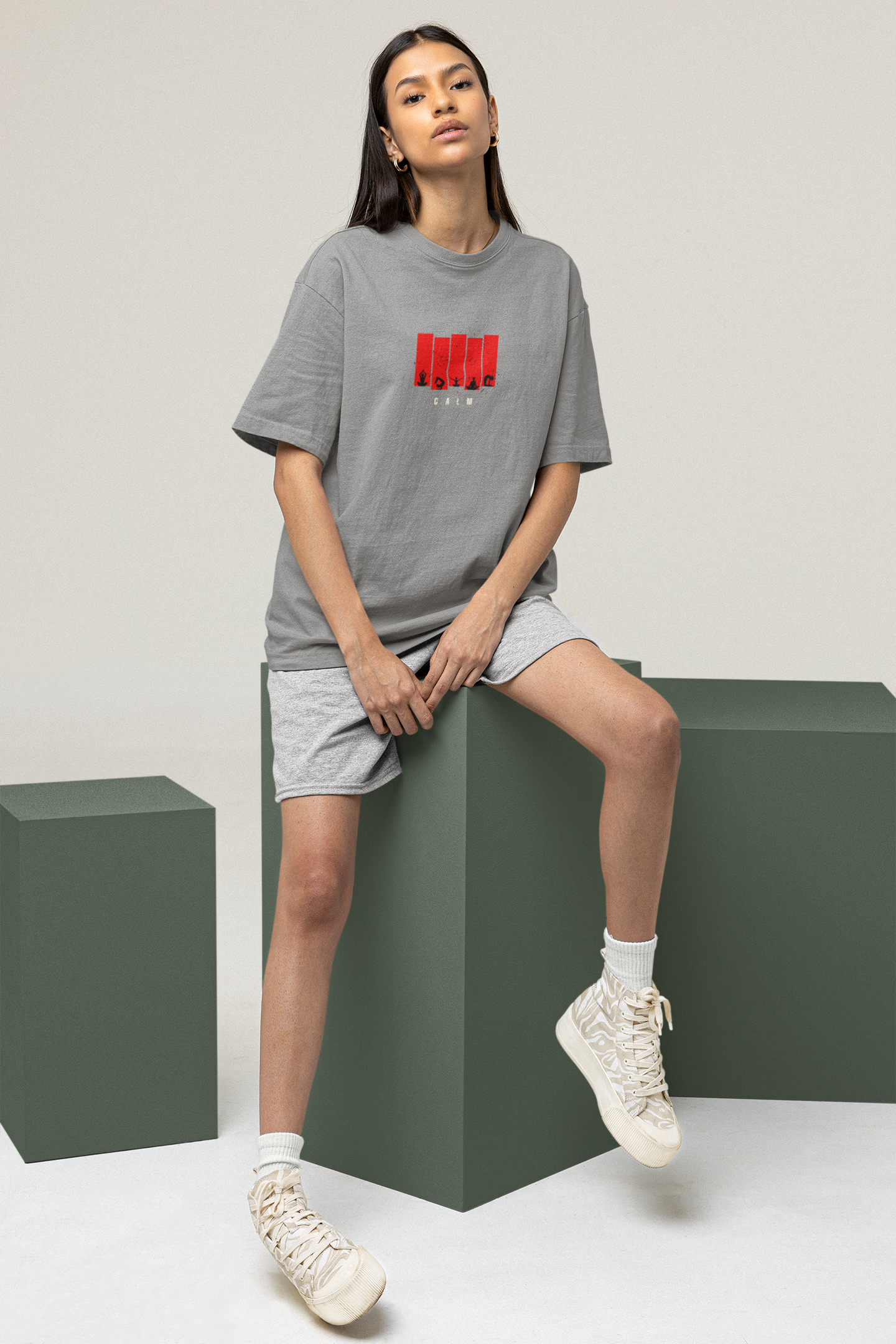 CALM Oversized Tee | Minimalist Silhouette Panel Graphic-Mysoul