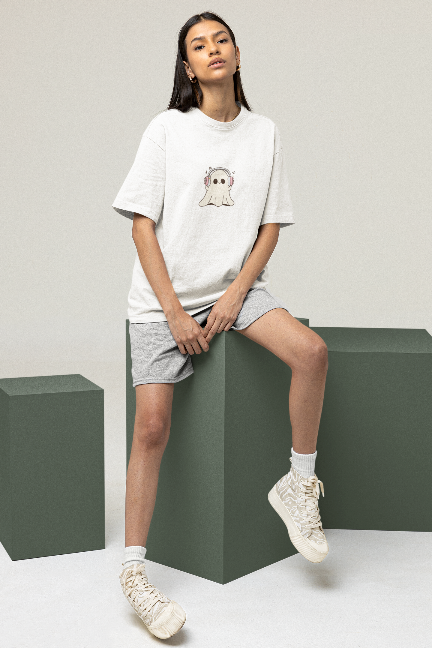 Oversized T-Shirt | 'Music Ghost' Minimalist Graphic Print-Mysoul