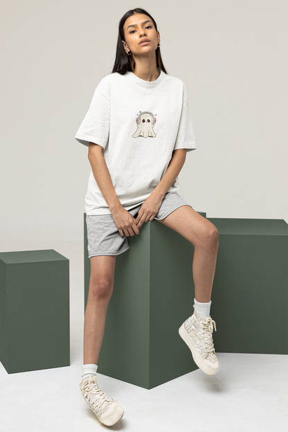 Oversized T-Shirt | 'Music Ghost' Minimalist Graphic Print-Mysoul