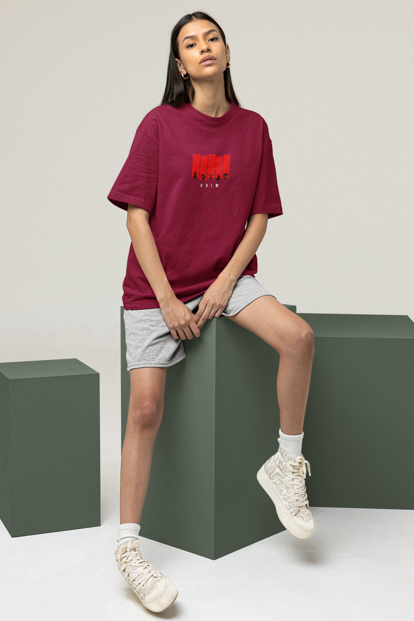 CALM Oversized Tee | Minimalist Silhouette Panel Graphic-Mysoul