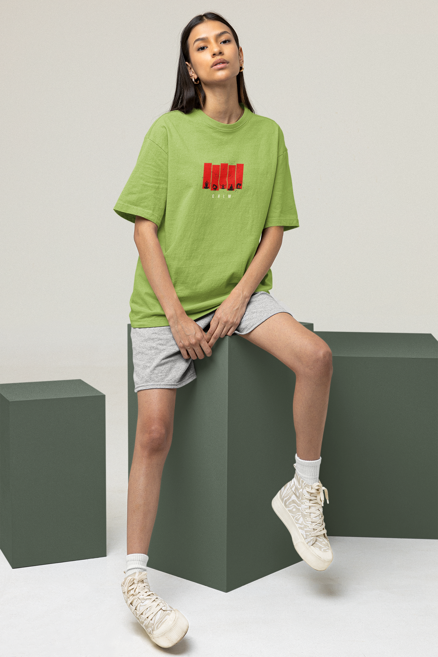 CALM Oversized Tee | Minimalist Silhouette Panel Graphic-Mysoul
