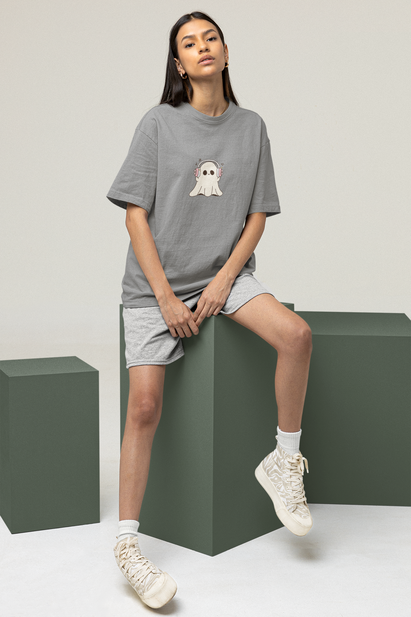 Oversized T-Shirt | 'Music Ghost' Minimalist Graphic Print-Mysoul