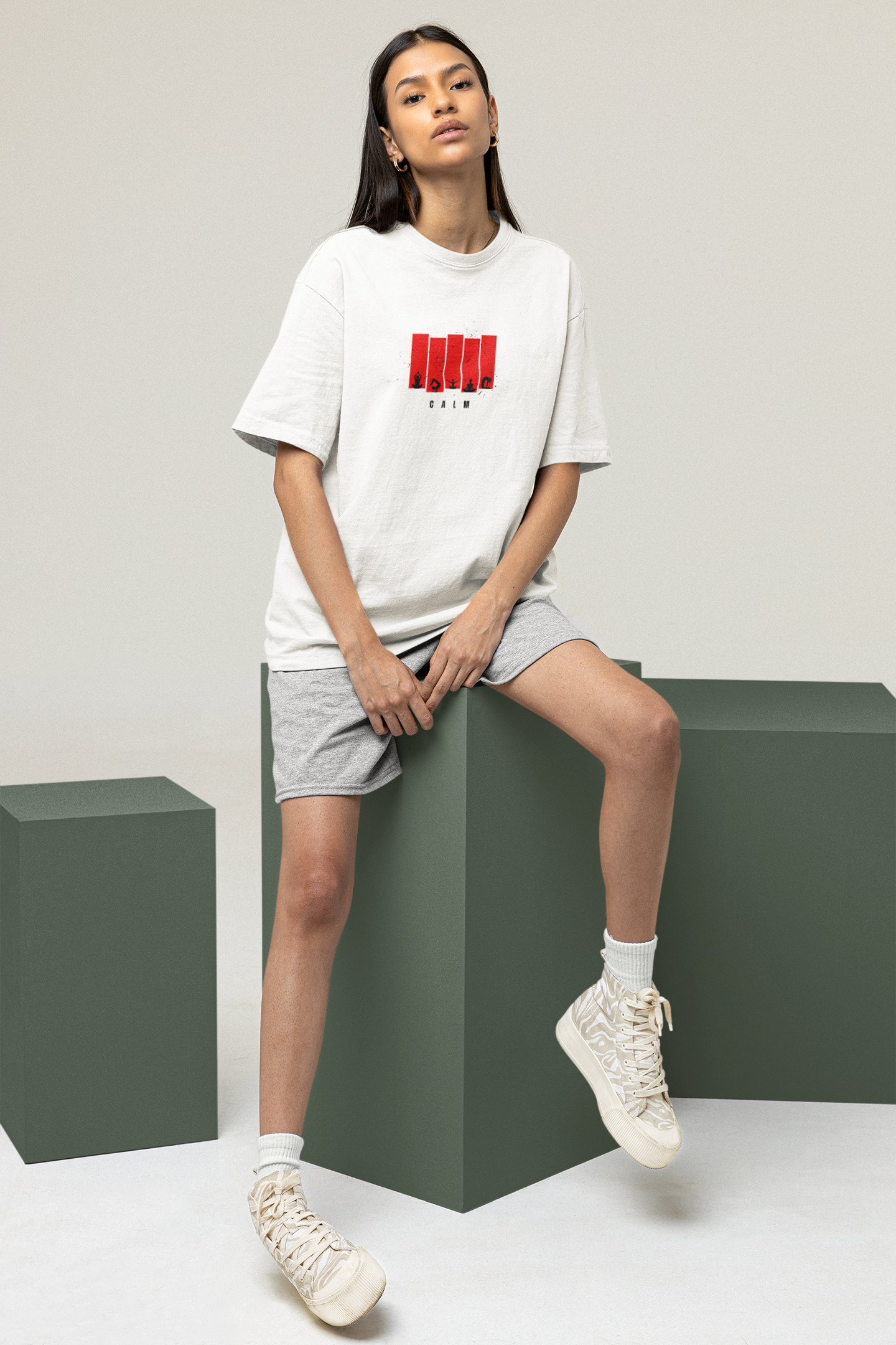 CALM Oversized Tee | Minimalist Silhouette Panel Graphic-Mysoul