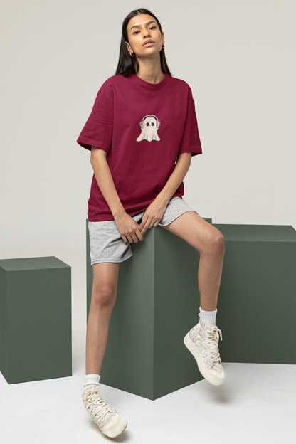 Oversized T-Shirt | 'Music Ghost' Minimalist Graphic Print-Mysoul