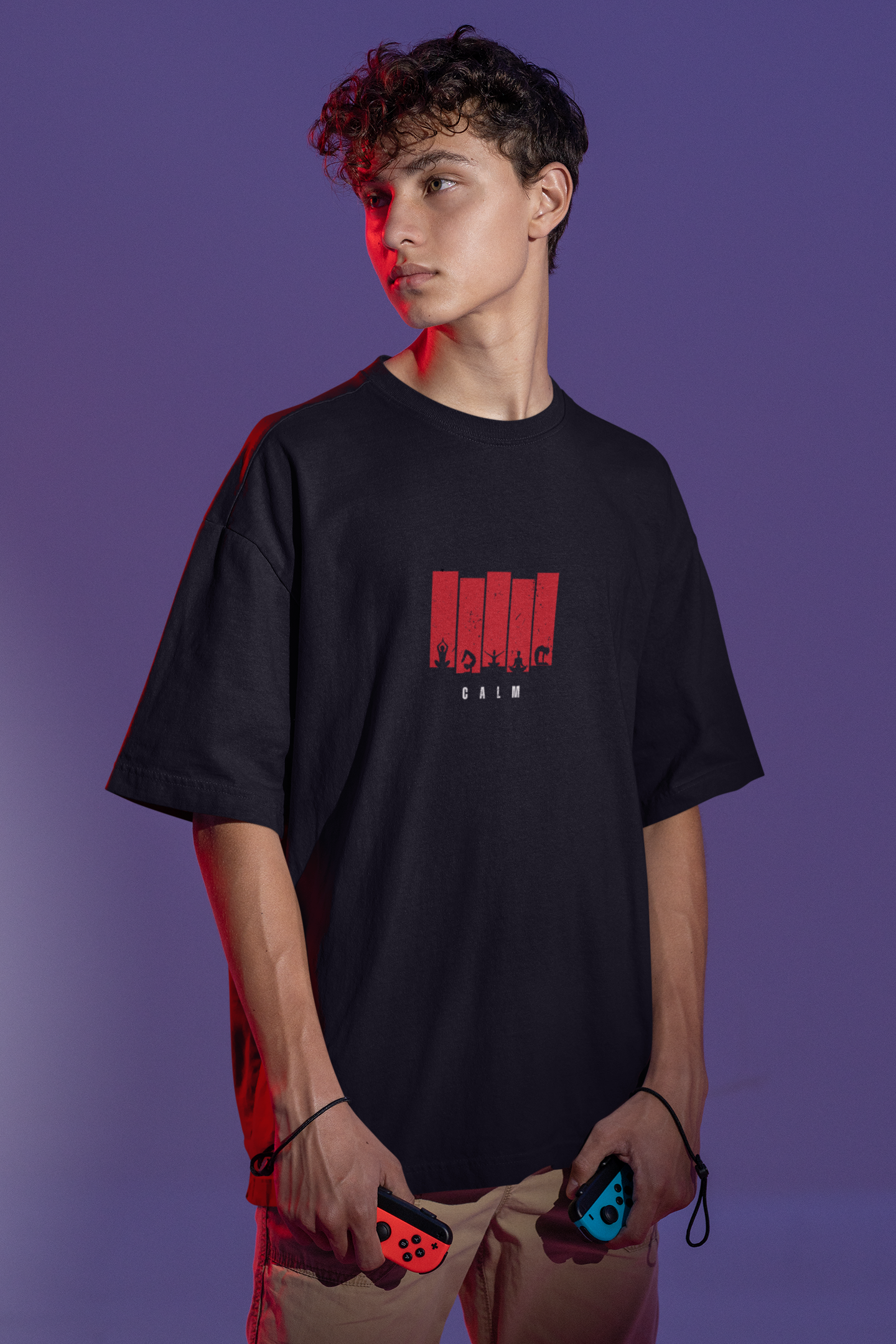 CALM Oversized Tee | Minimalist Silhouette Panel Graphic-Mysoul