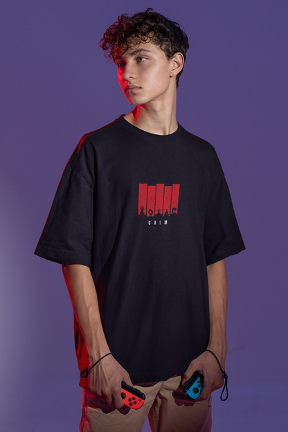 CALM Oversized Tee | Minimalist Silhouette Panel Graphic-Mysoul