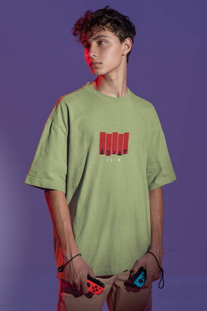 CALM Oversized Tee | Minimalist Silhouette Panel Graphic-Mysoul