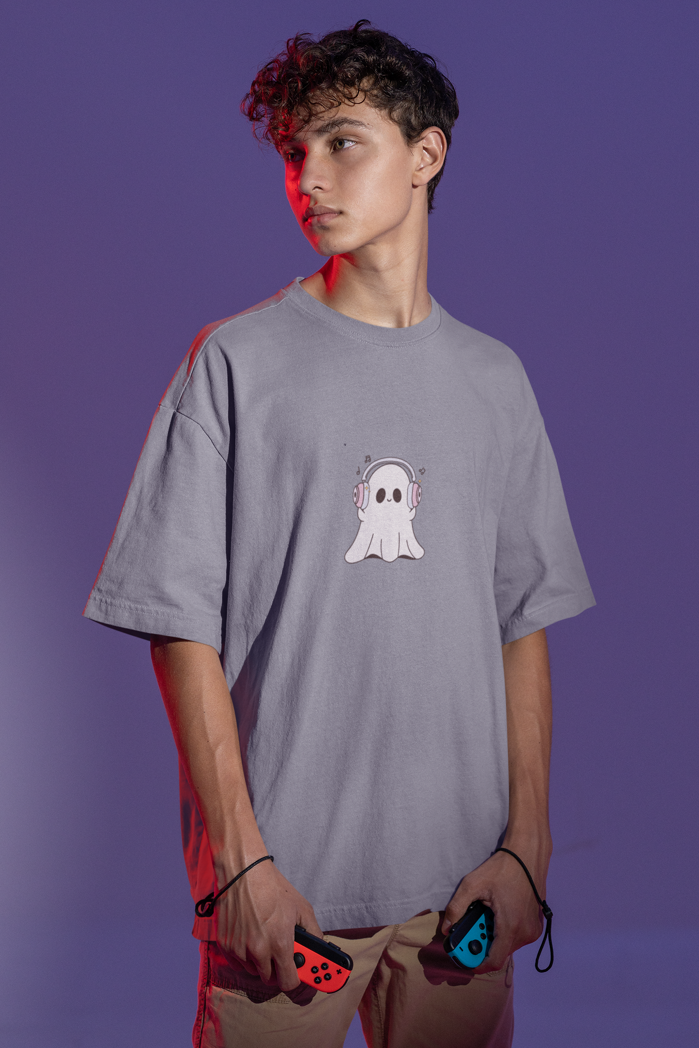 Oversized T-Shirt | 'Music Ghost' Minimalist Graphic Print-Mysoul