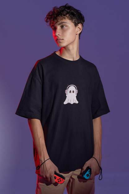 Oversized T-Shirt | 'Music Ghost' Minimalist Graphic Print-Mysoul